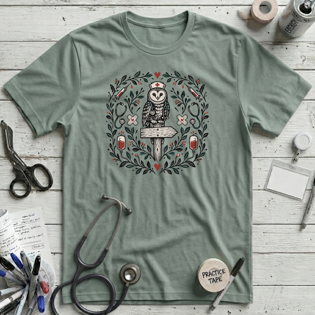 Owl Nurse T-Shirt - Dusty Blue