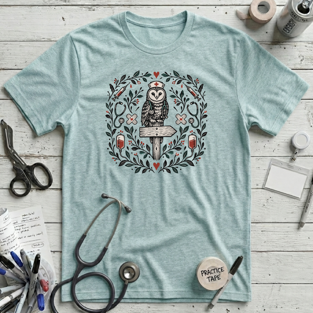 Owl Nurse T-Shirt - Heather Ice Blue