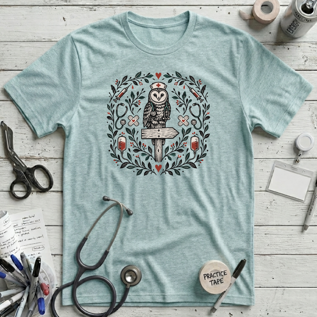 Owl Nurse T-Shirt - Heather Ice Blue