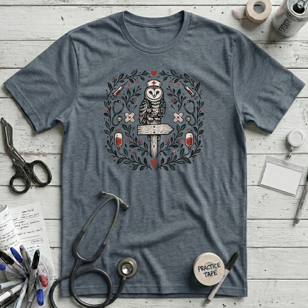 Owl Nurse T-Shirt - Heather Slate