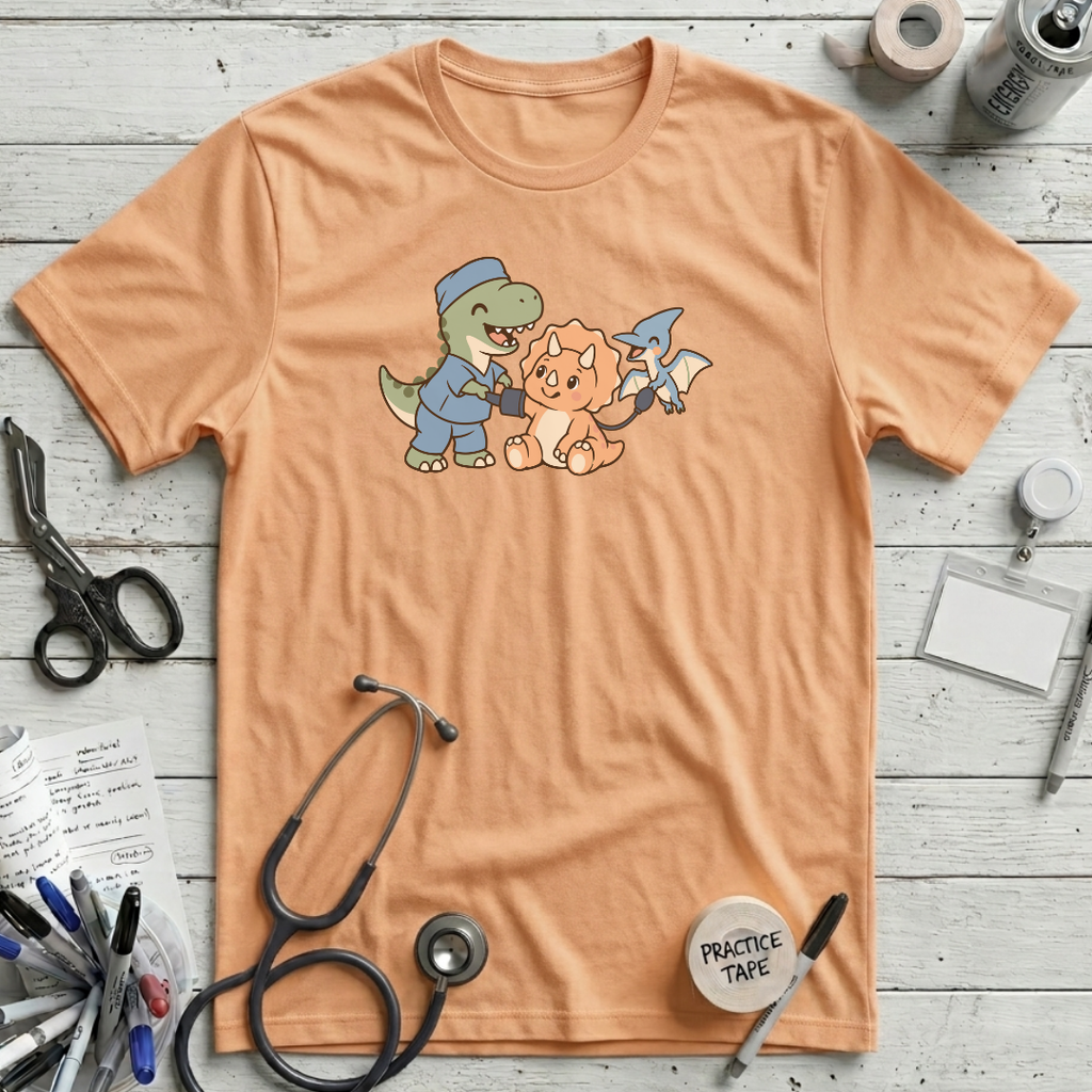 Dinosaur Checkup Crew T-Shirt - Peach