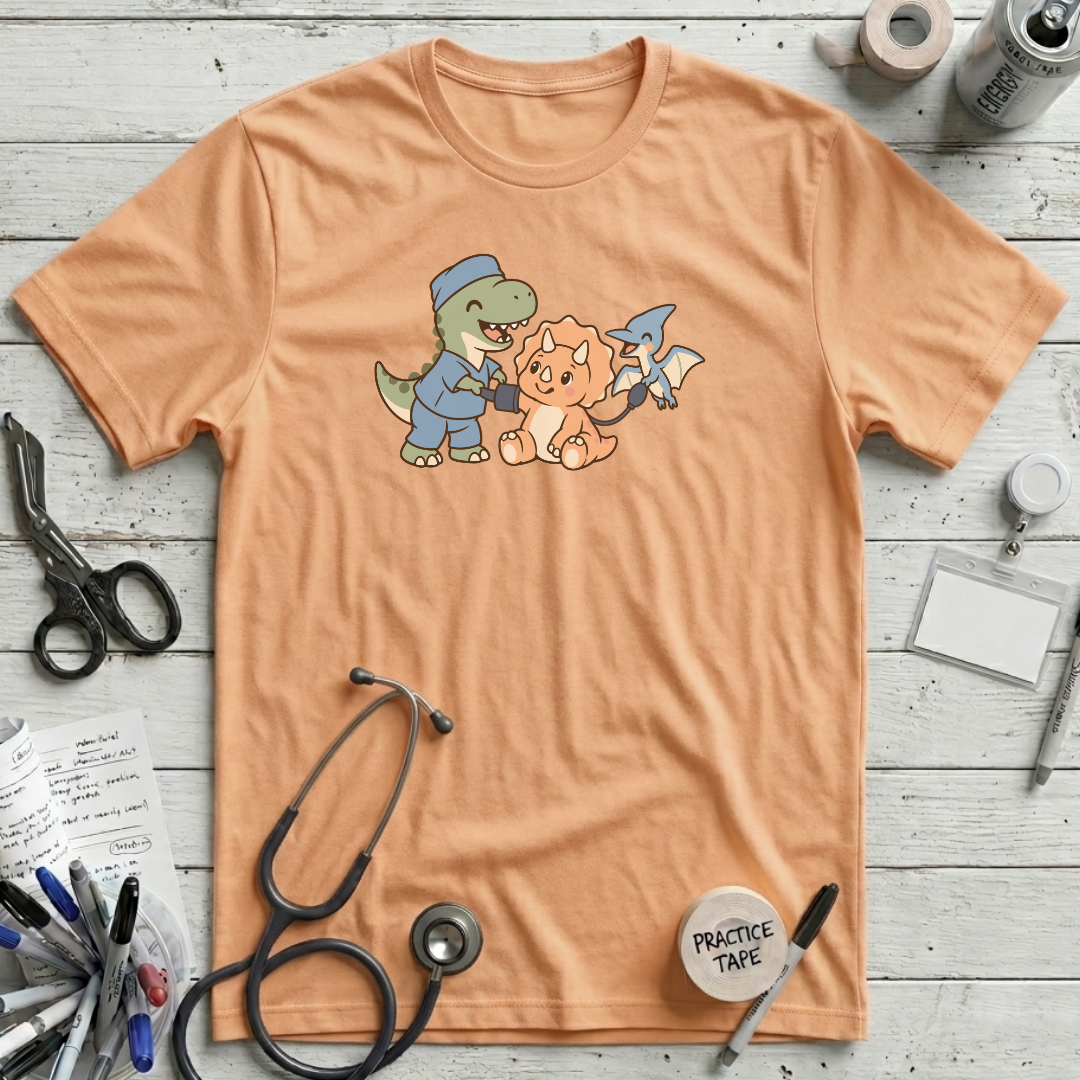 Dinosaur Checkup Crew T-Shirt - Peach