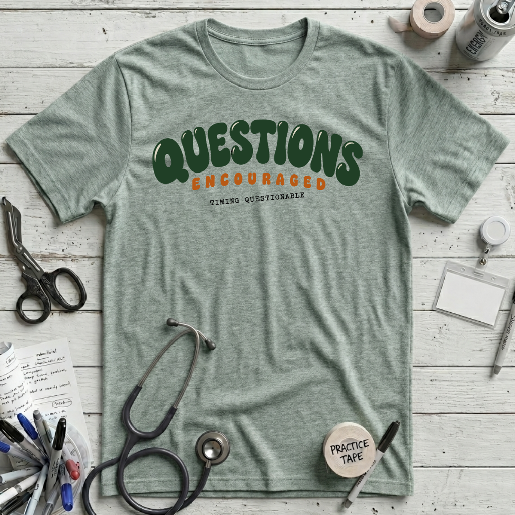 Questions Encouraged T-Shirt - Heather Prism Dusty Blue