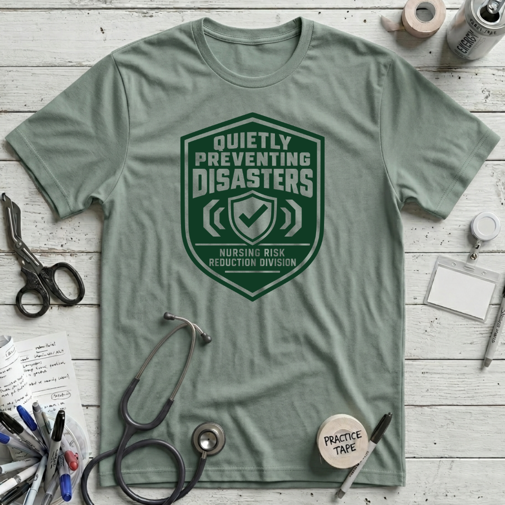 Quietly Preventing Disasters T-Shirt - Dusty Blue