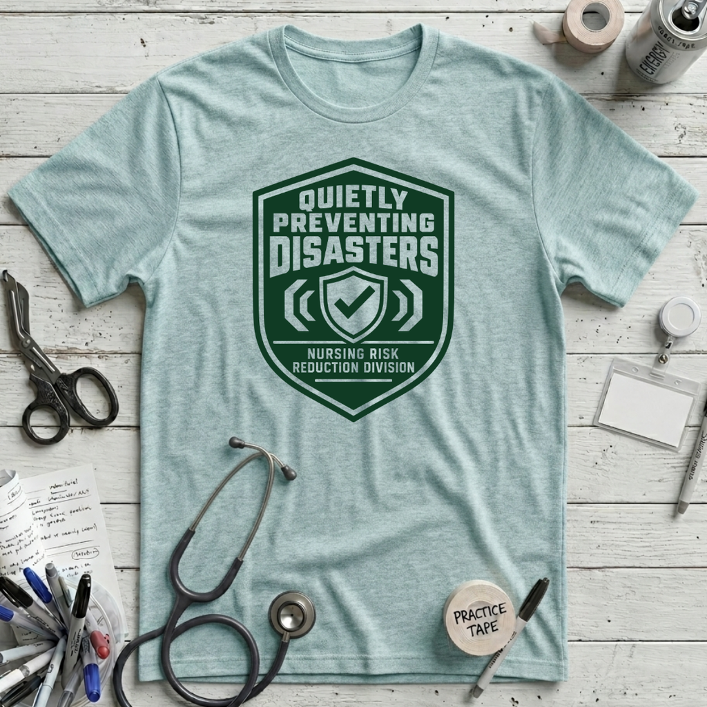 Quietly Preventing Disasters T-Shirt - Heather Ice Blue