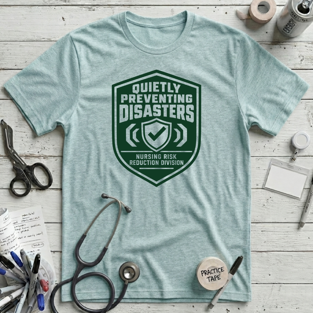 Quietly Preventing Disasters T-Shirt - Heather Ice Blue