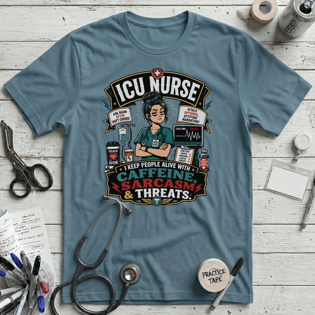 Caffeine, Sarcasm, Threats T-Shirt