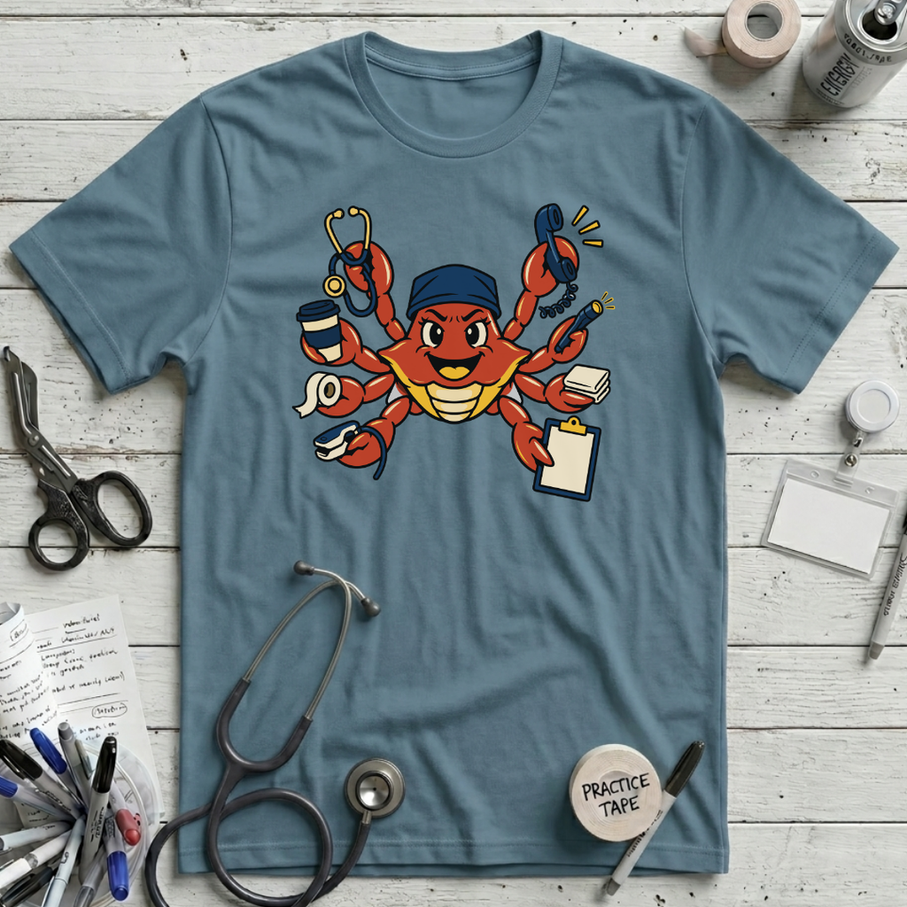 Busy Nurse Crab T-Shirt - Steel Blue