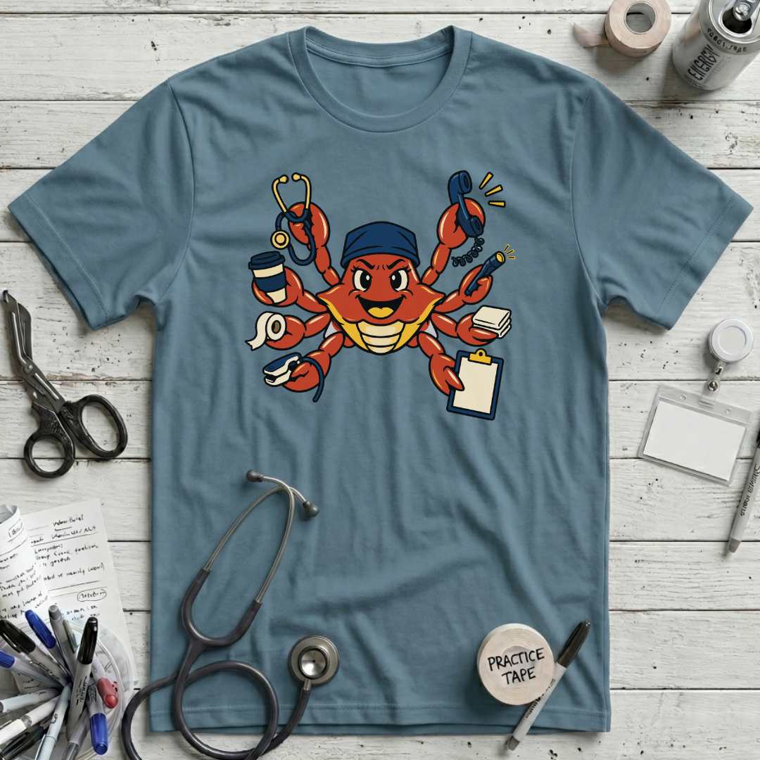 Busy Nurse Crab T-Shirt - Steel Blue