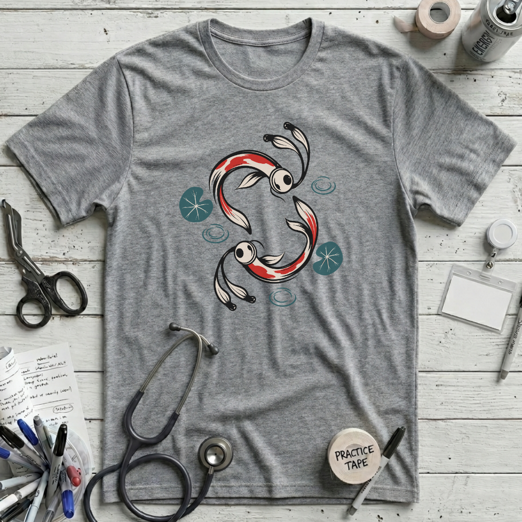 Stethoscope Koi Yin-Yang T-Shirt - Athletic Heather