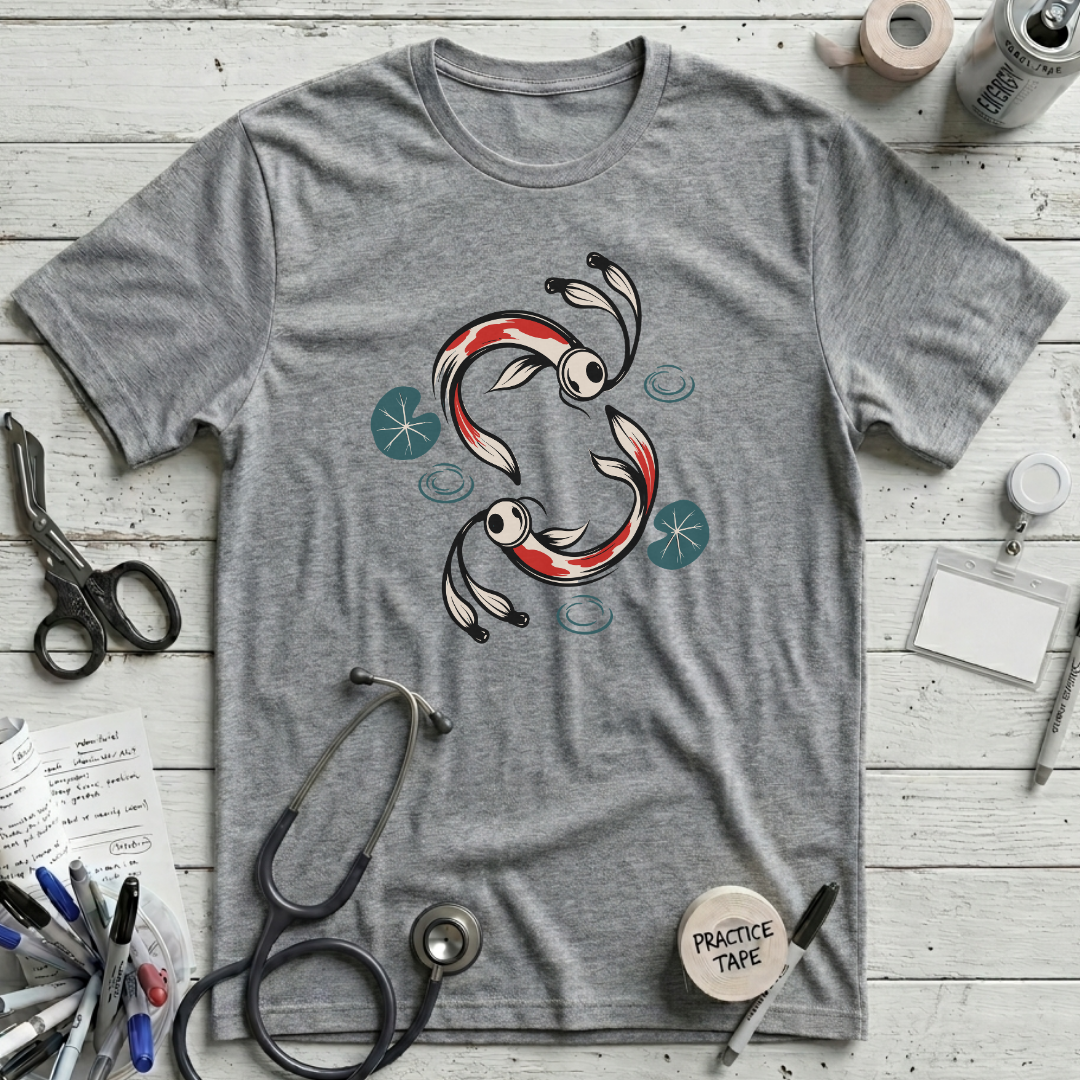 Stethoscope Koi Yin-Yang T-Shirt - Athletic Heather