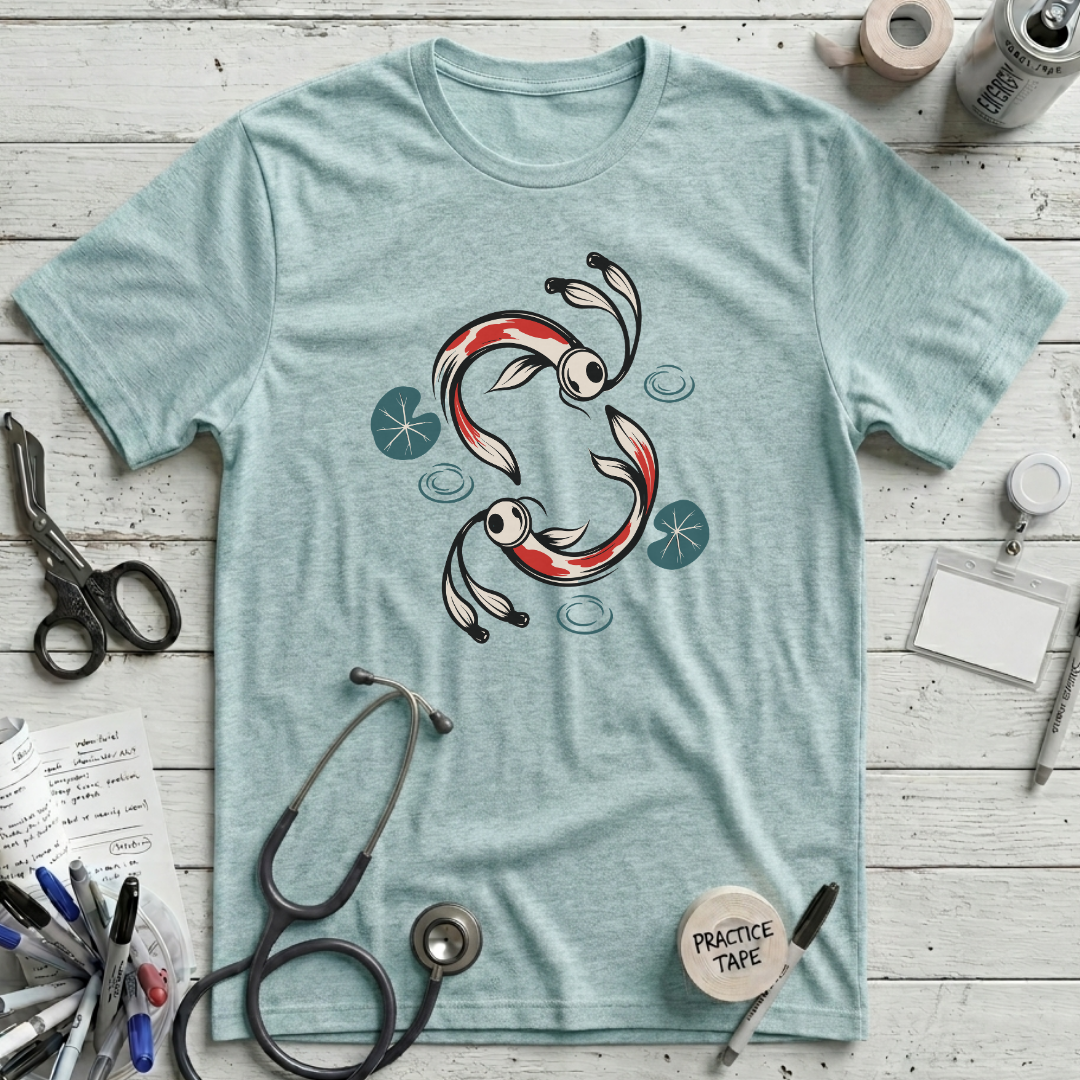 Stethoscope Koi Yin-Yang T-Shirt - Heather Ice Blue