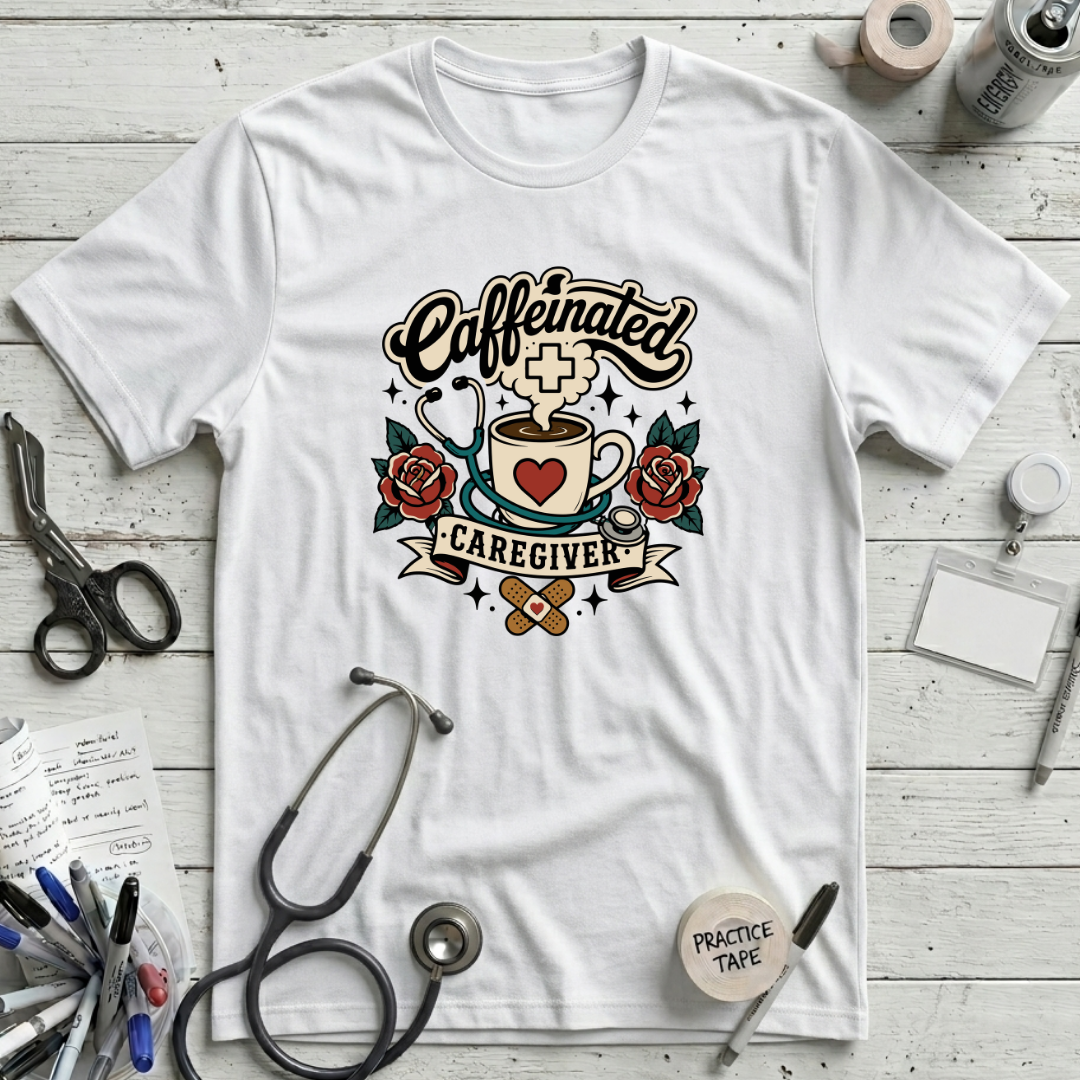 Caffeinated Caregiver T-Shirt - White