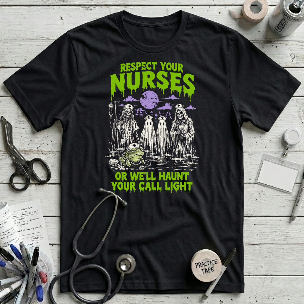 Ghostly Nurses Haunt T-Shirt – Black