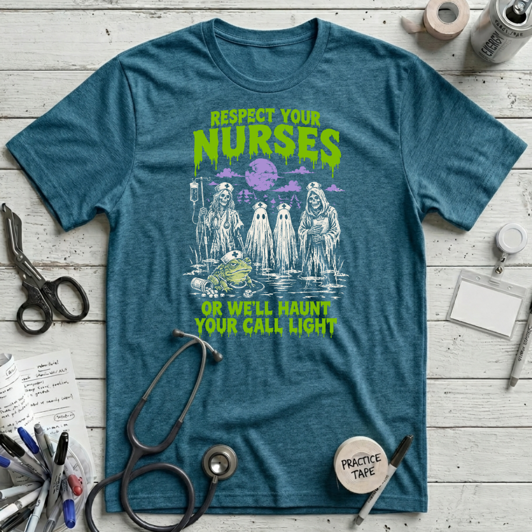 Ghostly Nurses Haunt T-Shirt – Deep Teal