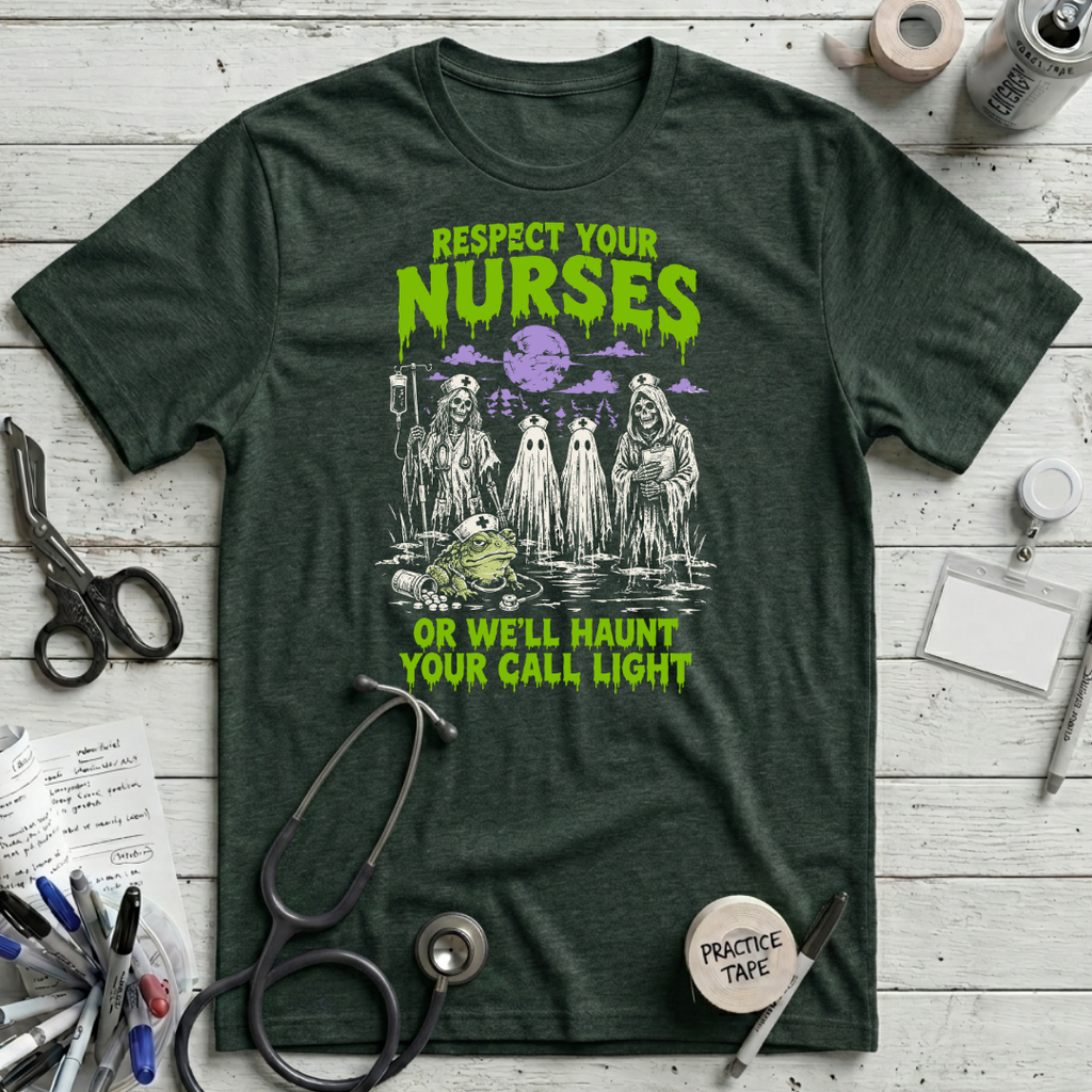 Ghostly Nurses Haunt T-Shirt – Forest