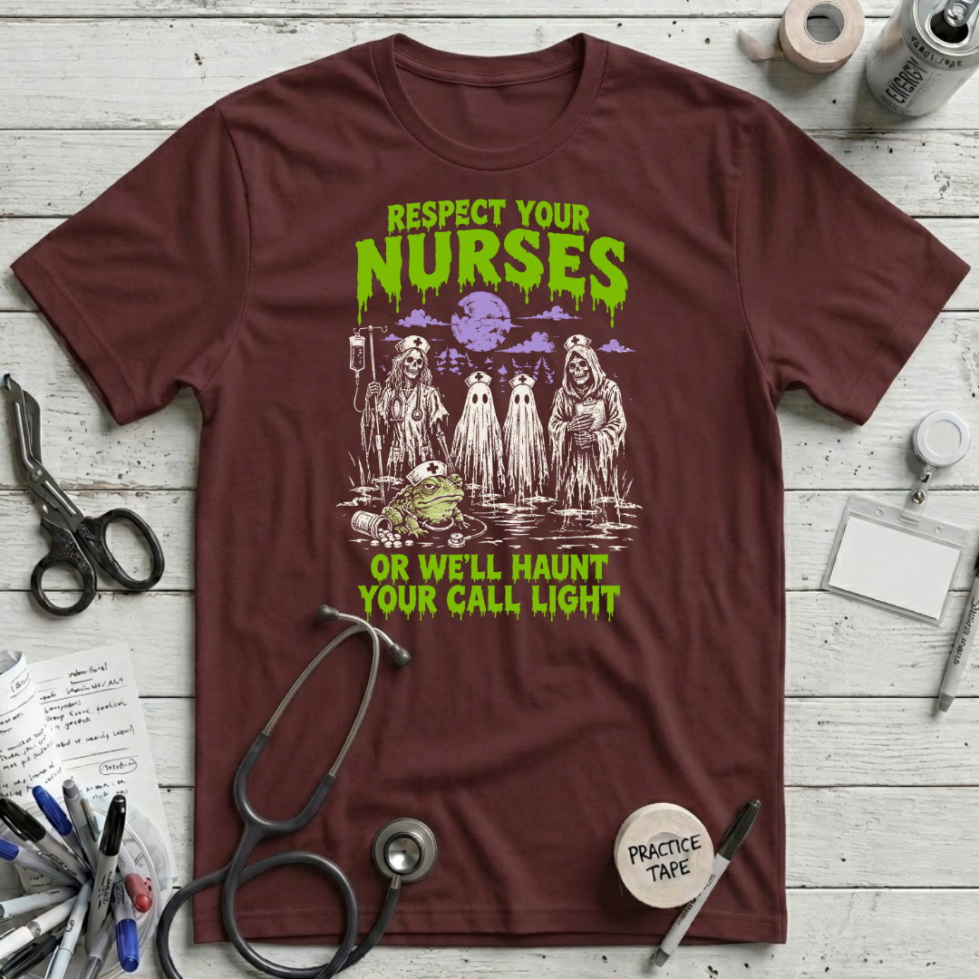 Ghostly Nurses Haunt T-Shirt – Maroon